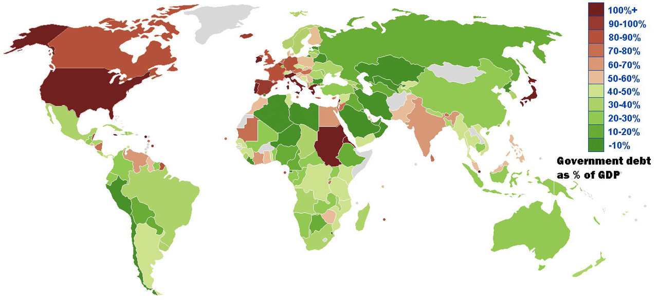 Dług publiczny w relacji do PKB (według MFW, 2012)